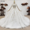 Jancember HTL1552 Boat Neck Longsleeve Heavy Hand Made Wedding Dress Bridal Gown